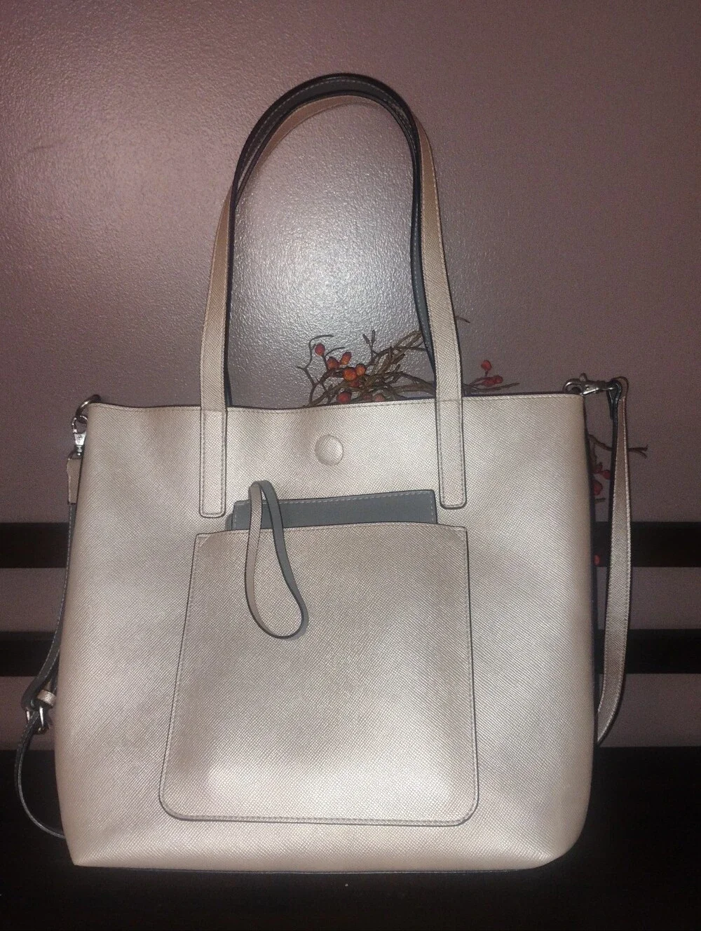 Champagne & Gray Tote with Crossbody Strap NWOT
